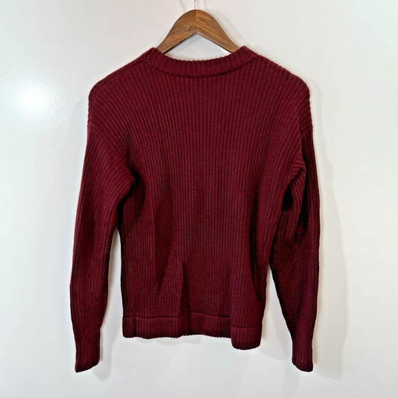 Women’s Ribbed Merino Wool Sweater Size XS P Pockets Burgundy Minimalist Luxury - Picture 2 of 8